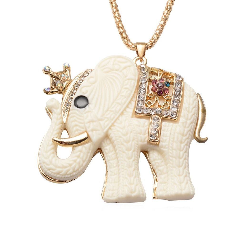 Austrian Crystal Enameled Elephant Pendant Necklace in Goldtone (28 Inches)
